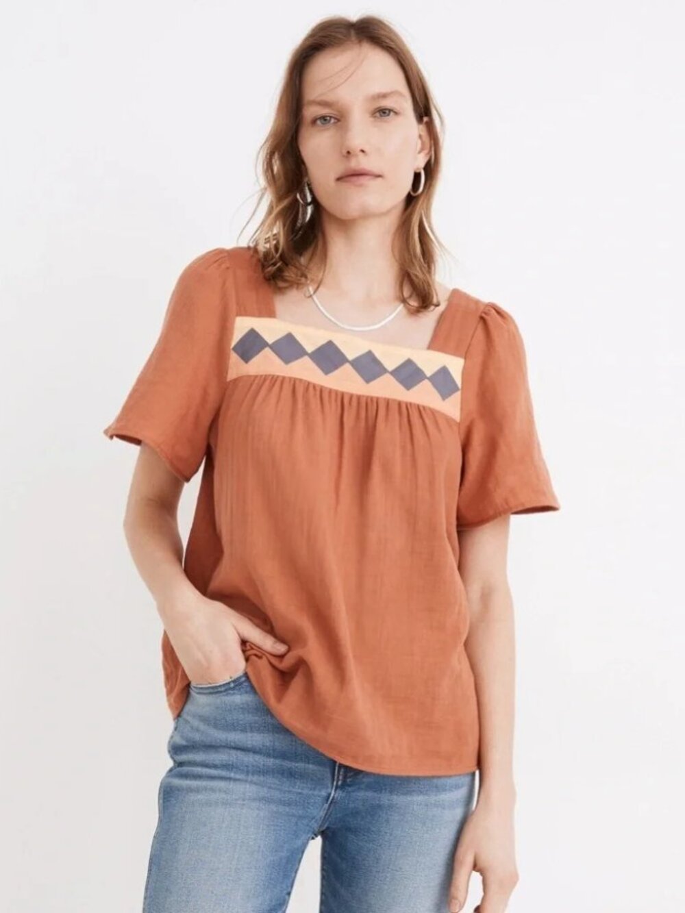 Madewell Patchwork Square Neck Top